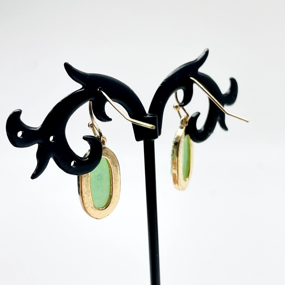 Crystal Avenue Opalescent Dangle Earrings Green Gold Tone Oval Pierced Jewelry - Picture 5 of 11